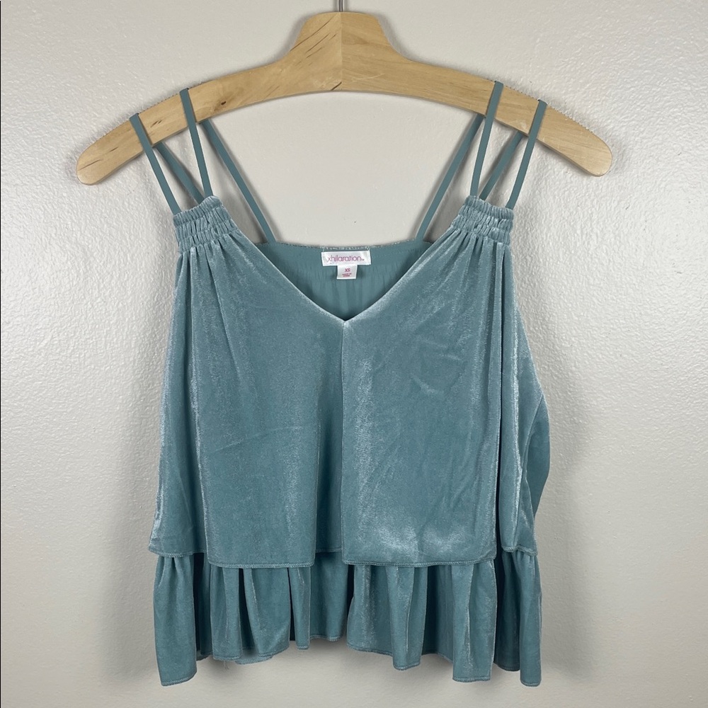 Xhilaration light blue velvet double-strap ruffle cami